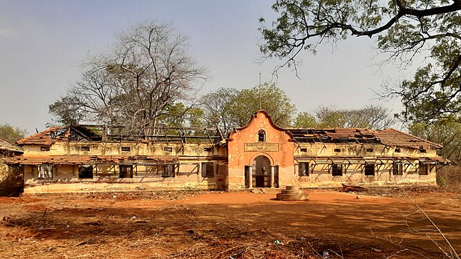 90 years old tiled roof on wooden support in an abandoned school in Tamilnadu India