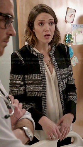 Erin's black tweed panelled jacket on Red Band Society