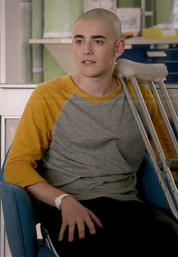 Leo's grey and yellow raglan tee on Red Band Society