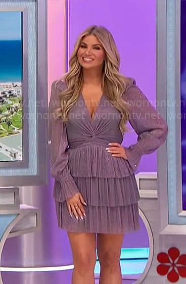 Amber's purple metallic long sleeved mini dress on The Price is Right