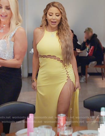 Larsa's yellow lace-up detail dress on The Real Housewives of Miami