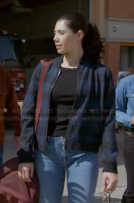 Violet's blue checked bomber jacket on Chicago Fire