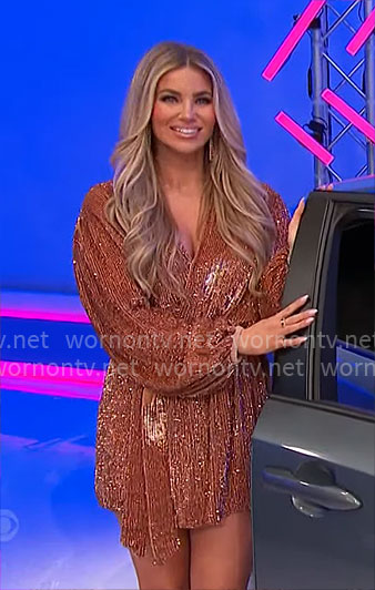 Amber's bronze sequin mini dress on The Price is Right