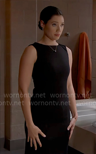 Violet's black sheath dress on Chicago Fire