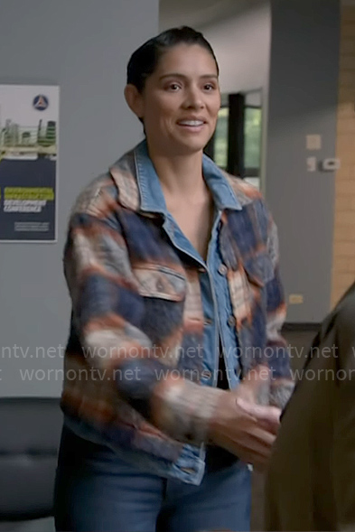 Stella's plaid denim jacket on Chicago Fire