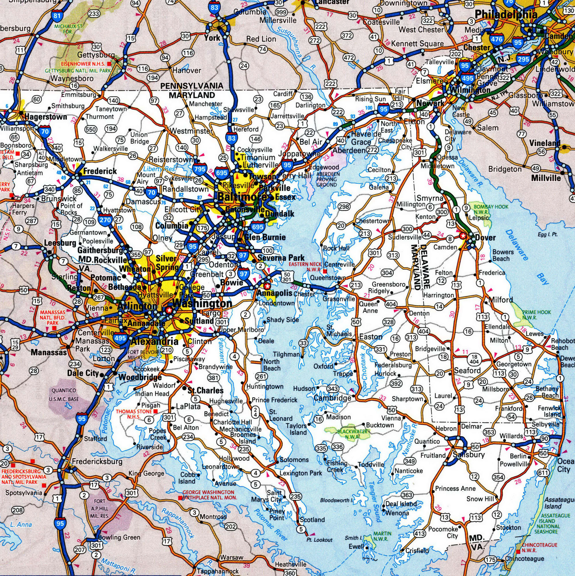 Maryland Roads Map With Cities And Towns Highway Freeway State Free ...