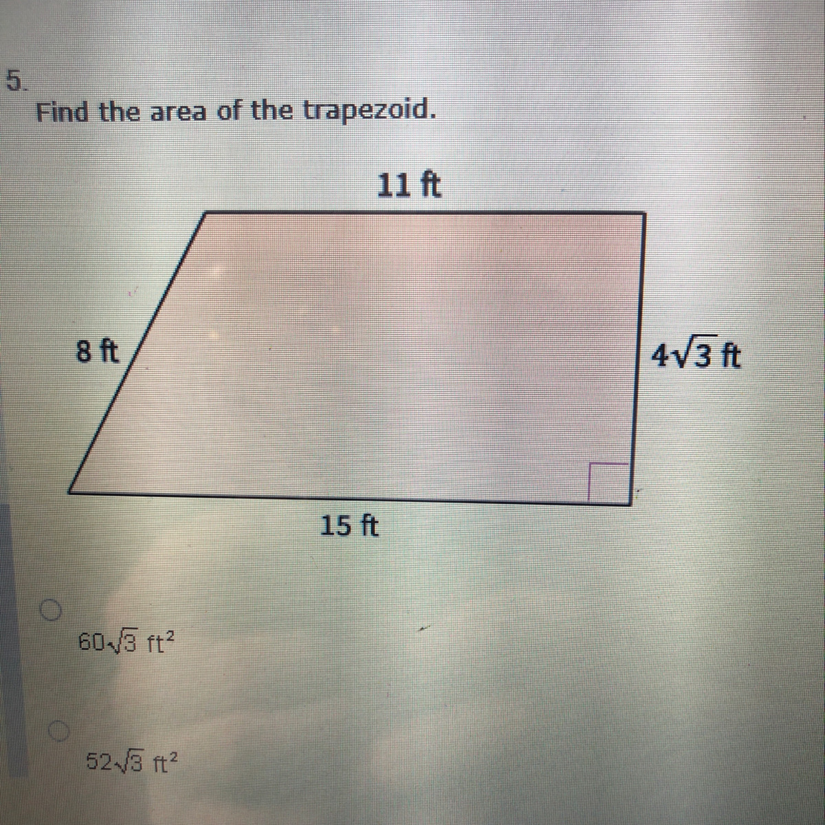 Find the area of the trapezoid. Answer options: 24sqrt24, 24sqrt24