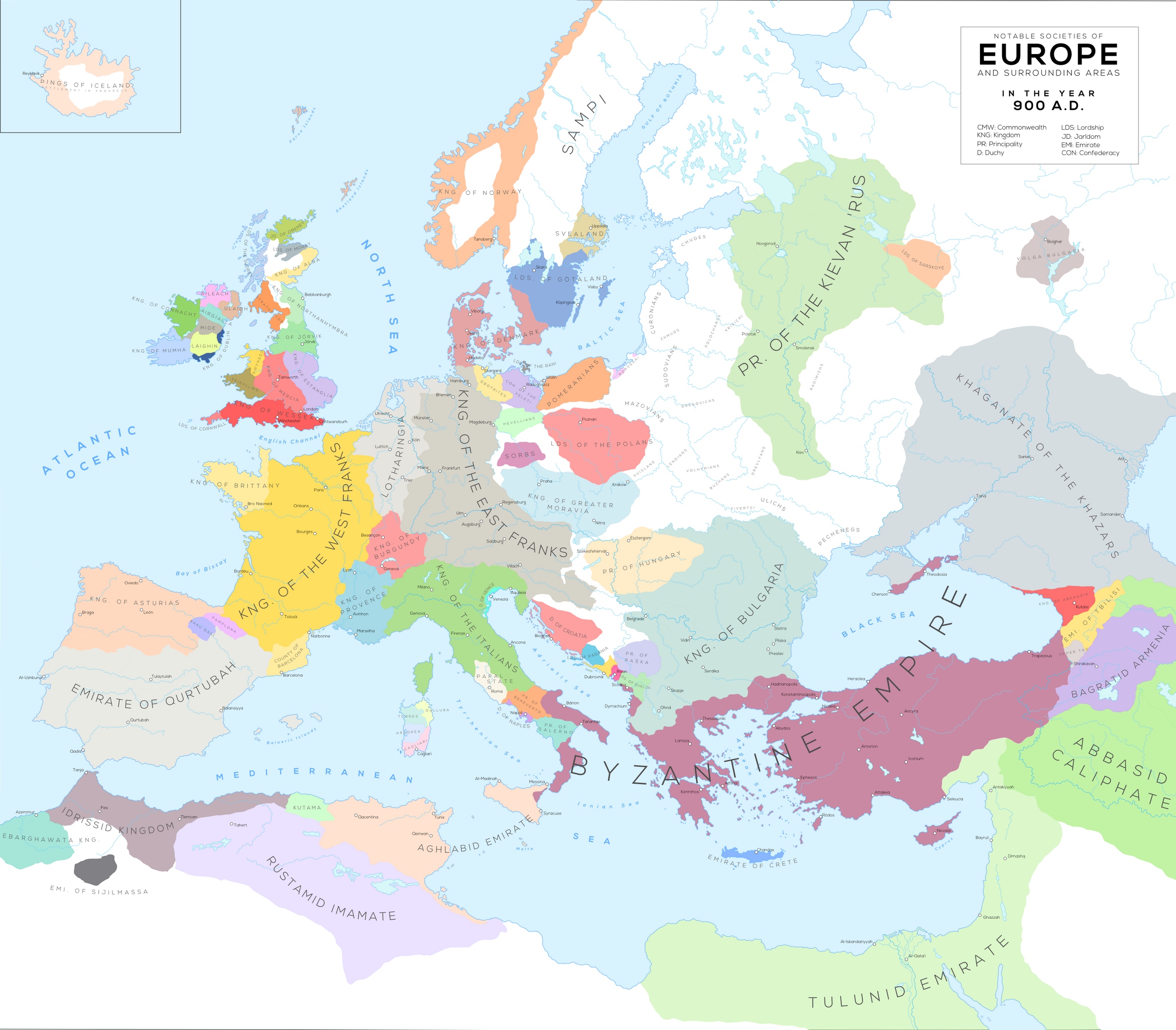 Map of Europe in 900CE