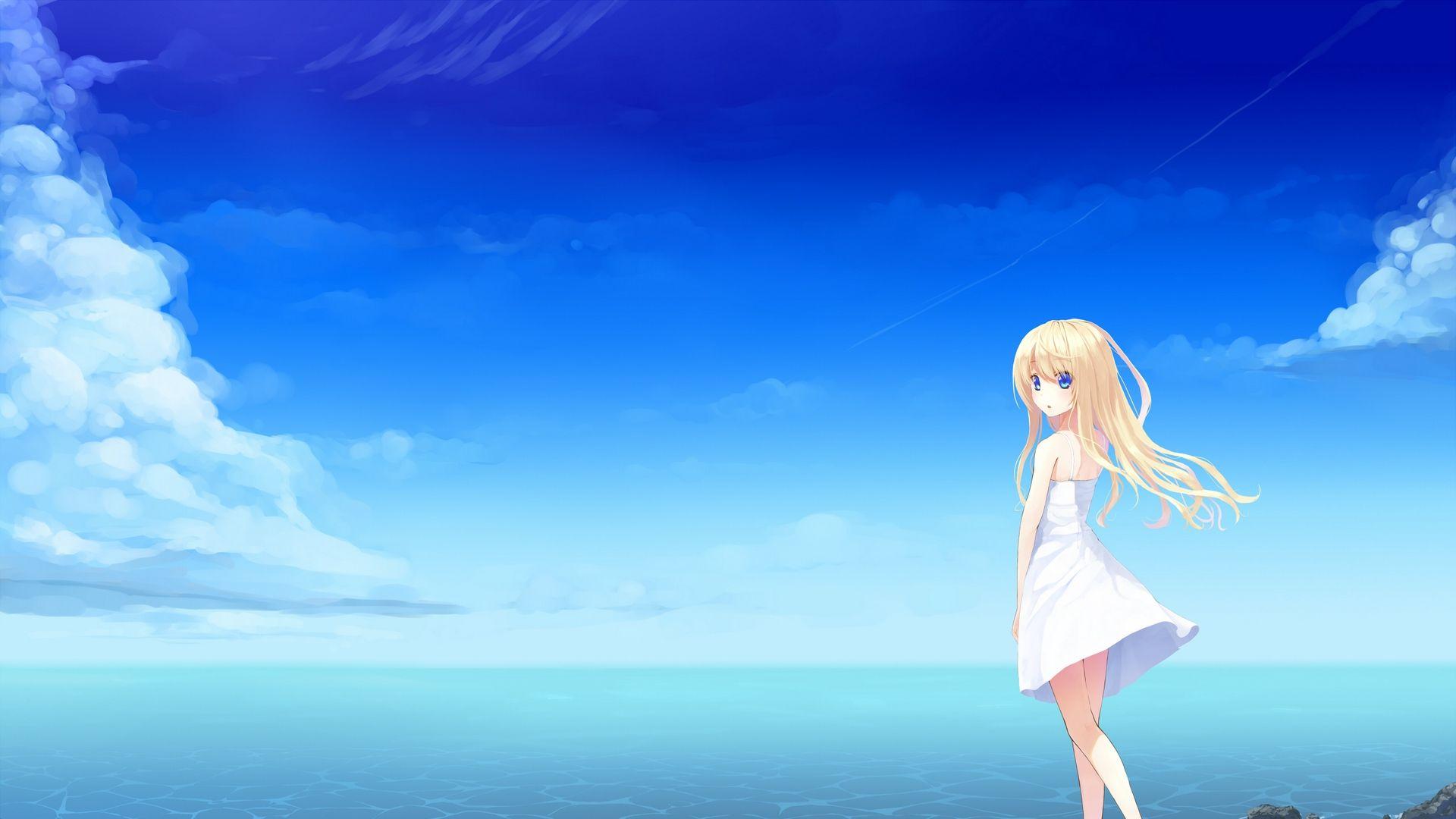 Anime girl horizon polychromatic ocean blue Anime HD wallpaper   Peakpx