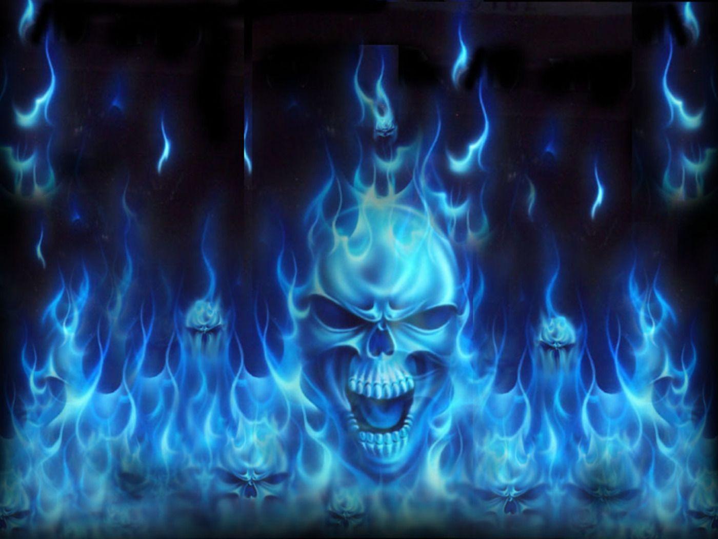 Chromebook Blue Flame Skull Wallpaper