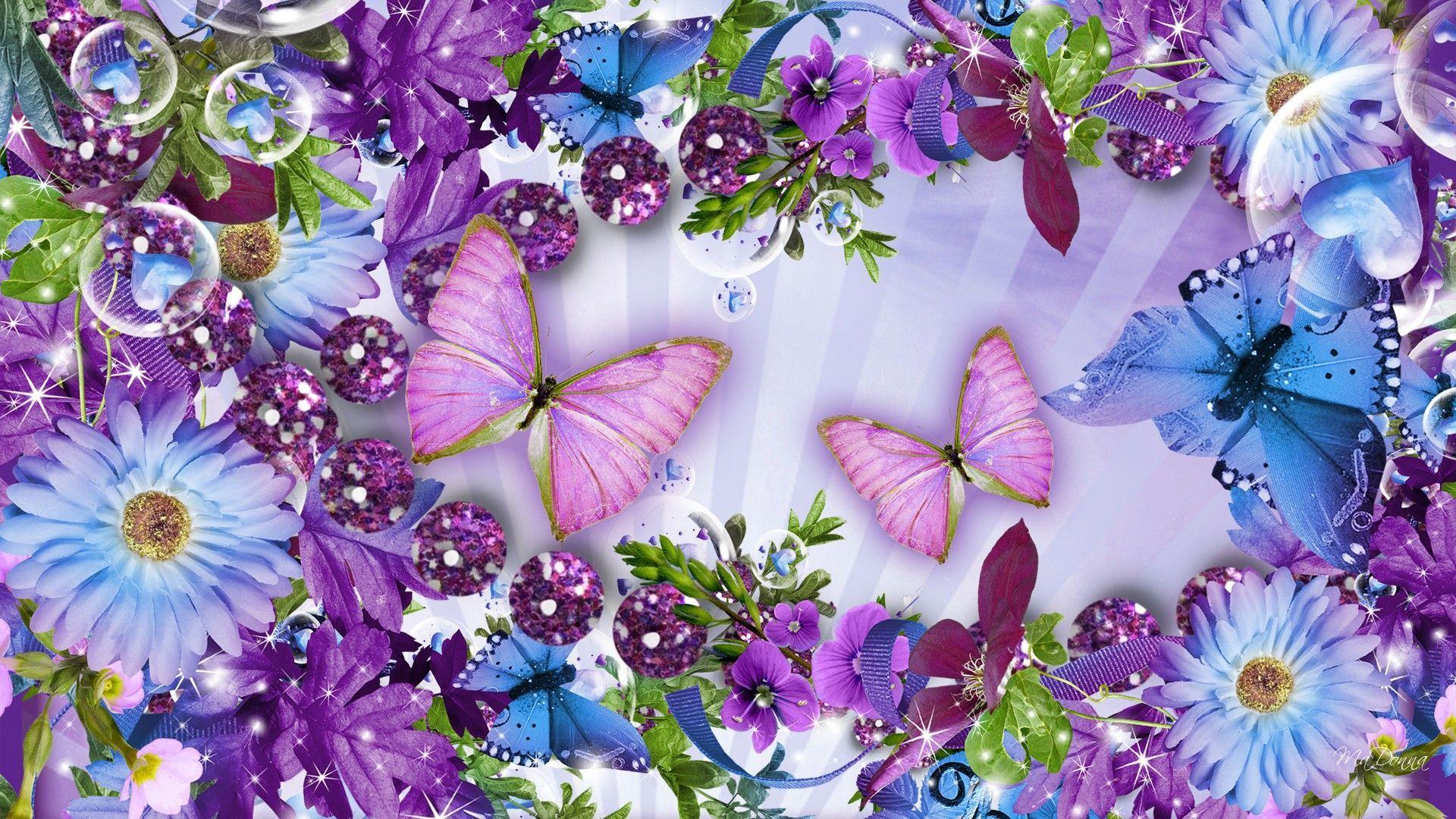 Purple Cosmos And Butterflies Hd Wallpaper C02