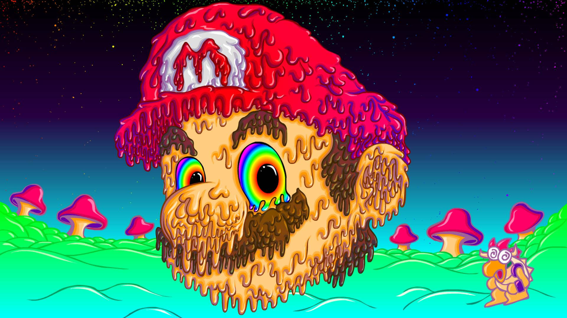 An innovative take on a beloved classic—Super Mario in a trippy, psychedelic style. Wallpaper