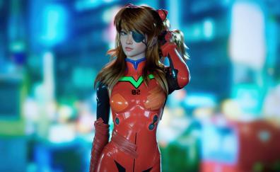 Asuka, Evangelion, cosplay girl model, anime