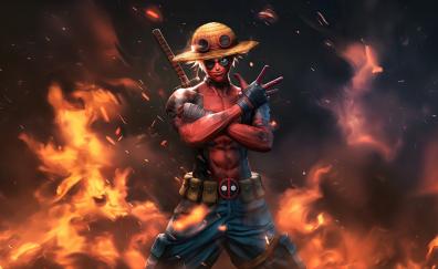 Monkey d Luffy x deadpool, anime art