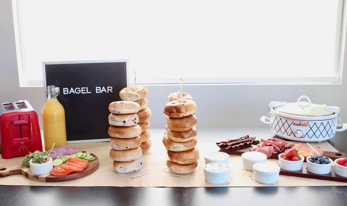 Bagel bar setup on table