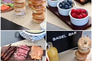 Collage of images of a bagel bar setup