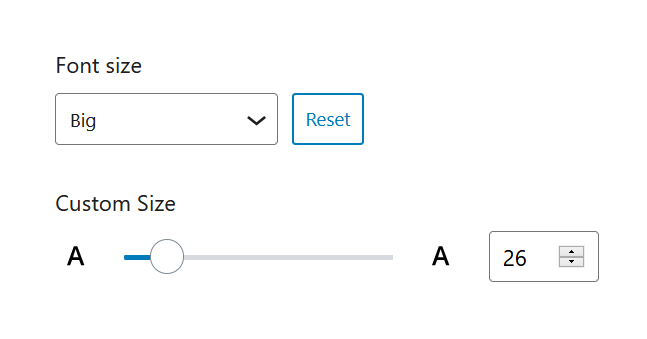 A screenshot of the WordPress Gutenberg component "FontSizePicker".