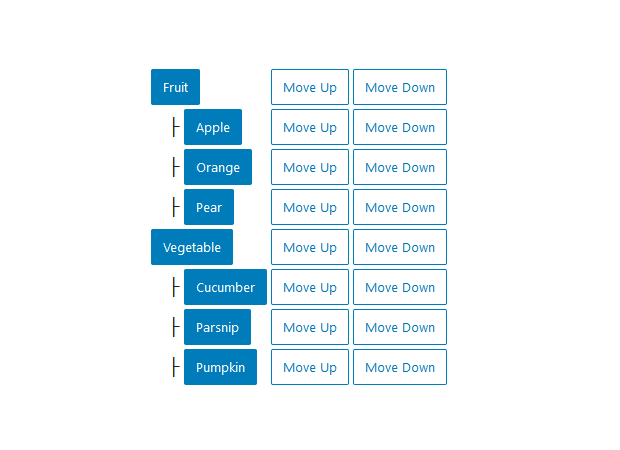 A screenshot of the WordPress Gutenberg component "TreeGrid".