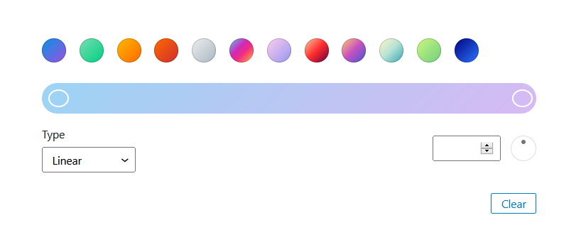 A screenshot of the WordPress Gutenberg block editor component "GradientPicker".