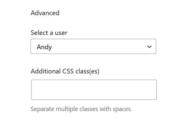 A screenshot of the WordPress Gutenberg block editor component "InspectorAdvancedControls".