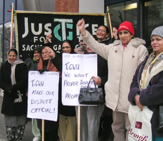 Gate Gourmet locked-out workers showing their determination to win their struggle after lobbying TGWU Executive Council members in central London yesterday