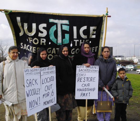 Gate Gourmet locked-out workers on the picket line yesterday