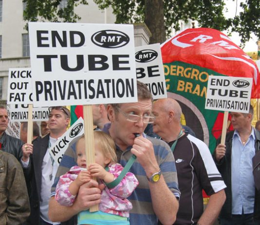 London Tube workers on a picket of Downing Street during the recent struggle of collapsed privateer Metronet