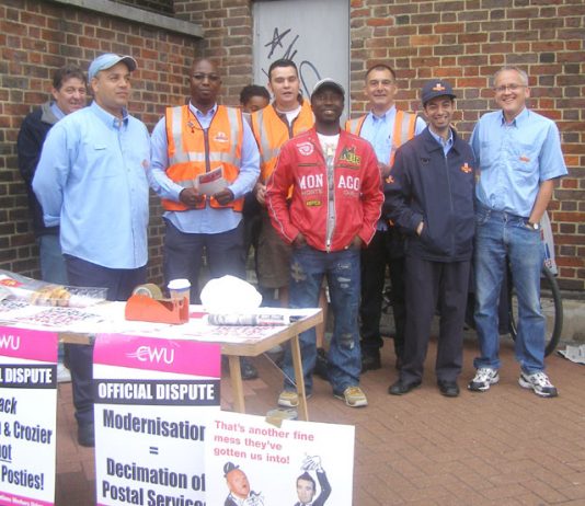 Confident CWU pickets at the Wood Green Delivery Office on July 13th