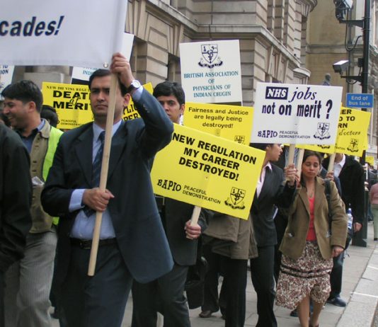 Indian and Commonwealth doctors, earlier victIms of the Labour government’s new NHS regulations. Thousands have lost their jobs and seen their careers destroyed