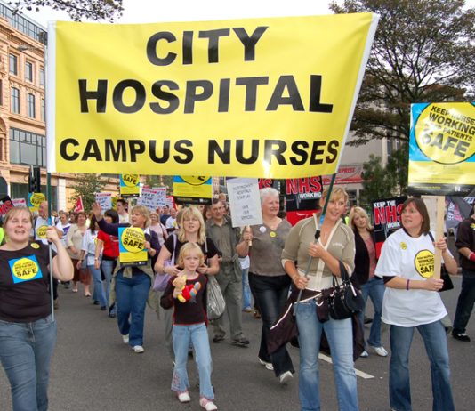 Nurses marching in Nottingham against cuts last September