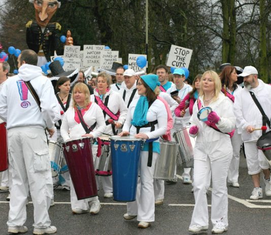 Some of the demonstrators who marched through Norwich last weekend against the Arts Council cuts that threaten the future of hundreds of theatre groups across Britain