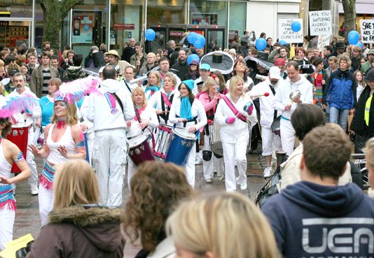 A section of the 1,000-strong march through Norwich on Saturday against Arts Council imposed funding cuts