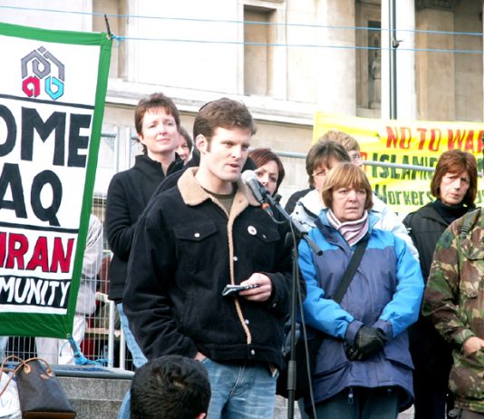 Ex-British SAS soldier Ben Griffin addressing a ‘Troops Home’ rally in March 2006. He said UK special forces still operate in Iraq, at a London press conference hosted by the Stop the War Coalition which has called another demonstration for March 15