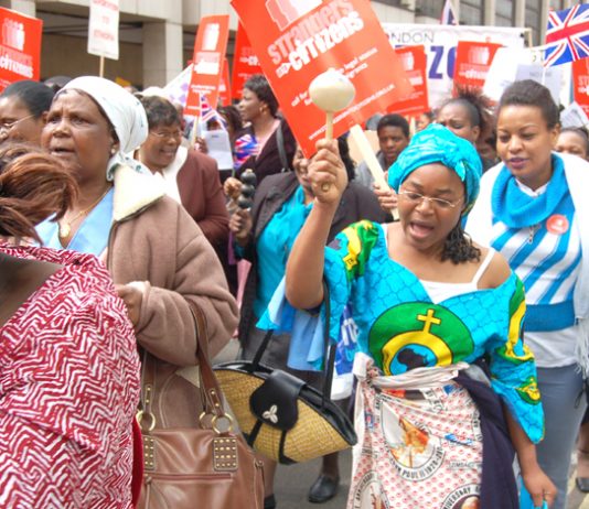 Migrant workers marching against their super-exploitation by the employers and the government