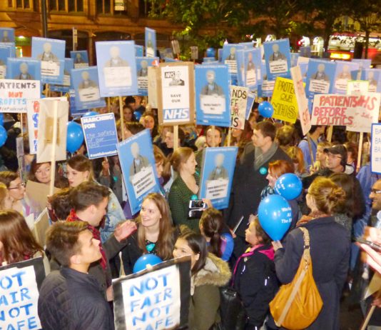 A section of the 4,000-strong ‘Not Fair Not Safe’ demonstration of Junior Doctors outside Leeds City Art Gallery on Wednesday