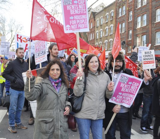 March to City Hall, London, demanding council homes for all and an end to evictions