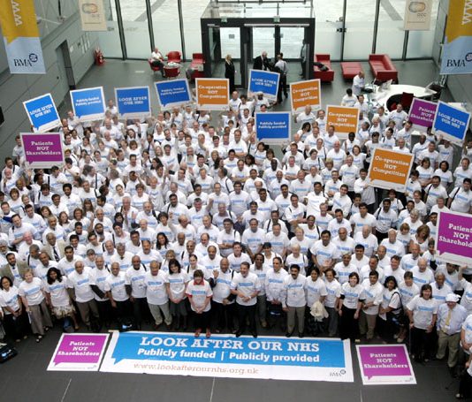 Delegates at last year’s Annual Representative Meeting launch their ‘Look After Our NHS’ campaign against privatisation