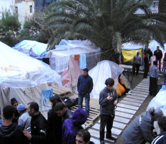 Tents in Athens where the hunger strikers are living