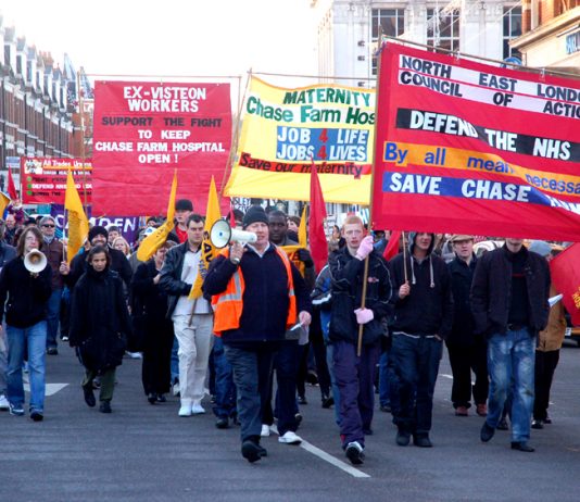 A recent march through Enfield to keep Chase Farm Hospital open, stop the cuts and defeat the Health and Social Care Bill