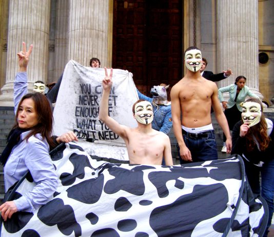 London Drama School students performing ‘Don’t Stop me Occupying 2012’ on the steps of St Paul’s Cathedral last Friday