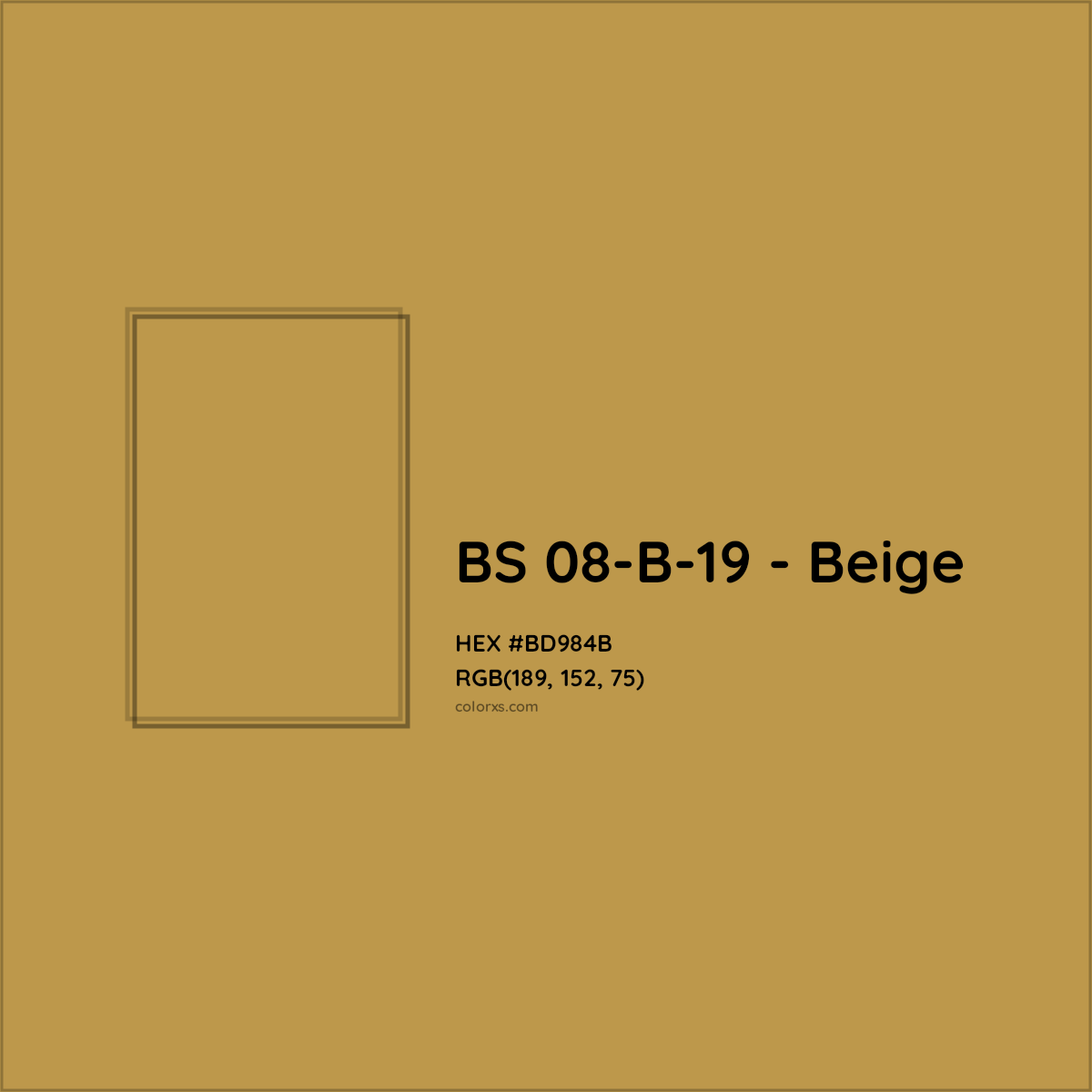 HEX #BD984B BS 08-B-19 - Beige CMS British Standard 4800 - Color Code