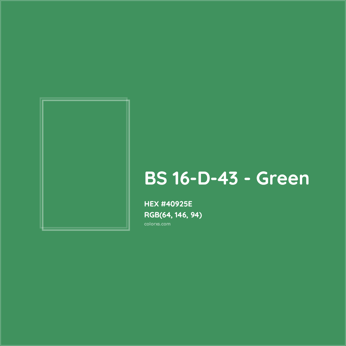 HEX #40925E BS 16-D-43 - Green CMS British Standard 4800 - Color Code