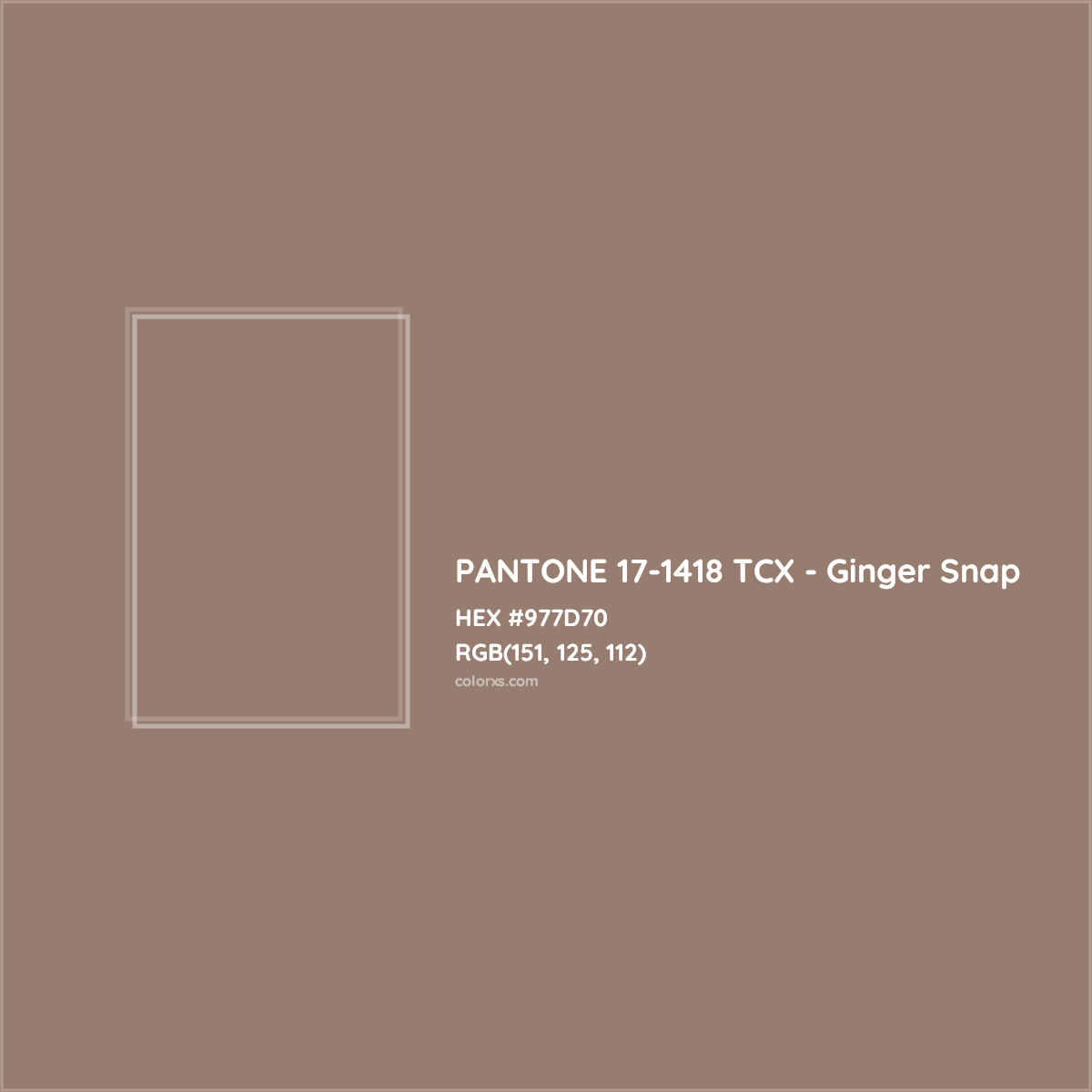 HEX #977D70 PANTONE 17-1418 TCX - Ginger Snap CMS Pantone TCX - Color Code