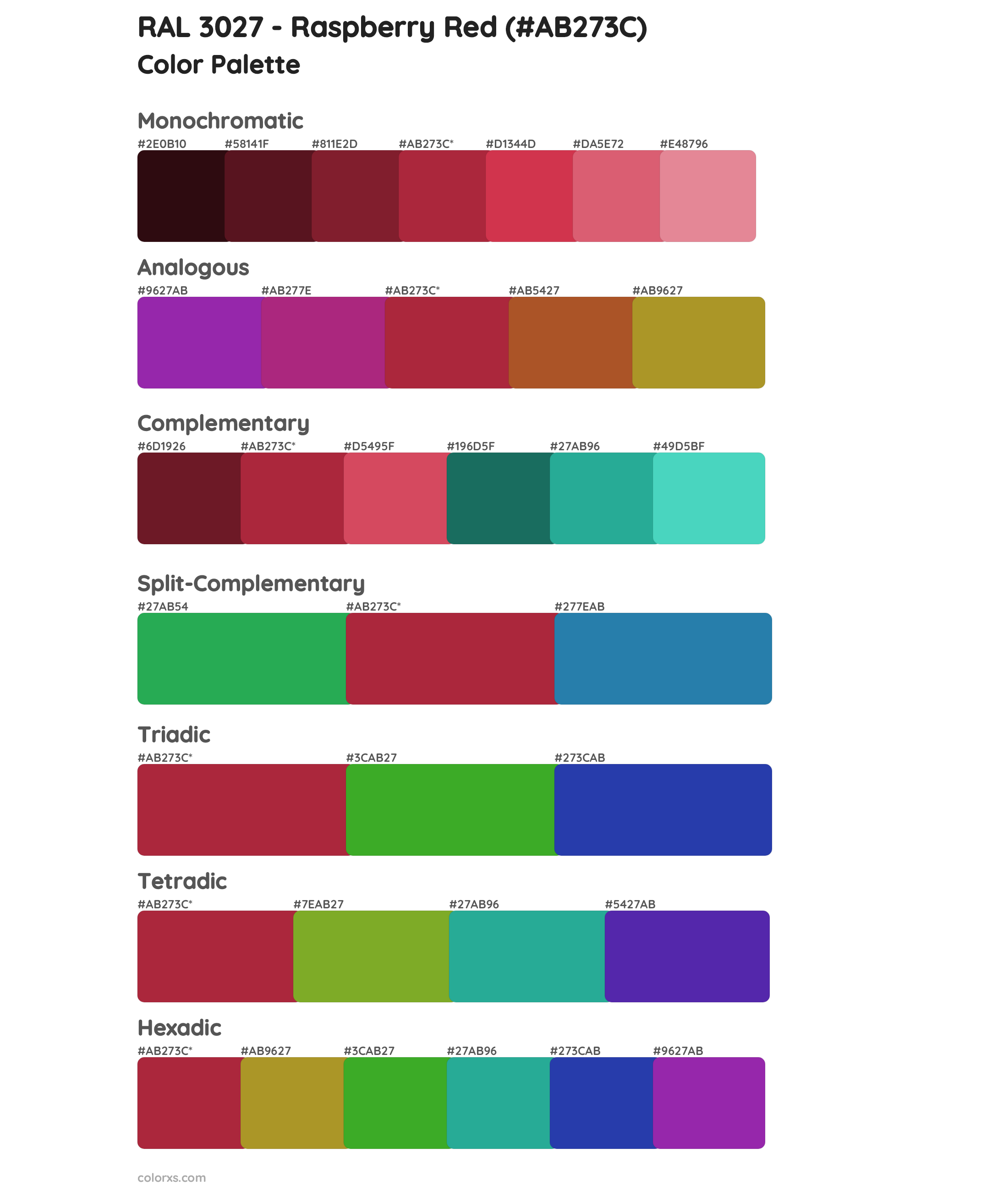 RAL 3027 - Raspberry Red Color Scheme Palettes