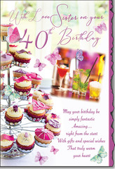 Sister 40th With Love Sister on your 40th Birthday greeting card