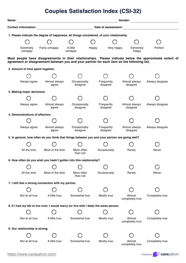 Couple Satisfaction Index PDF Example