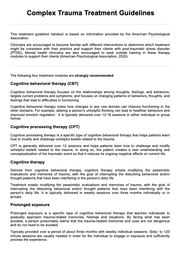 Complex Trauma Treatment Guidelines PDF Example