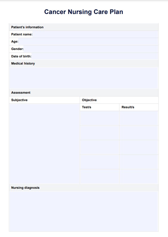 कैंसर नर्सिंग केयर प्लान PDF Example