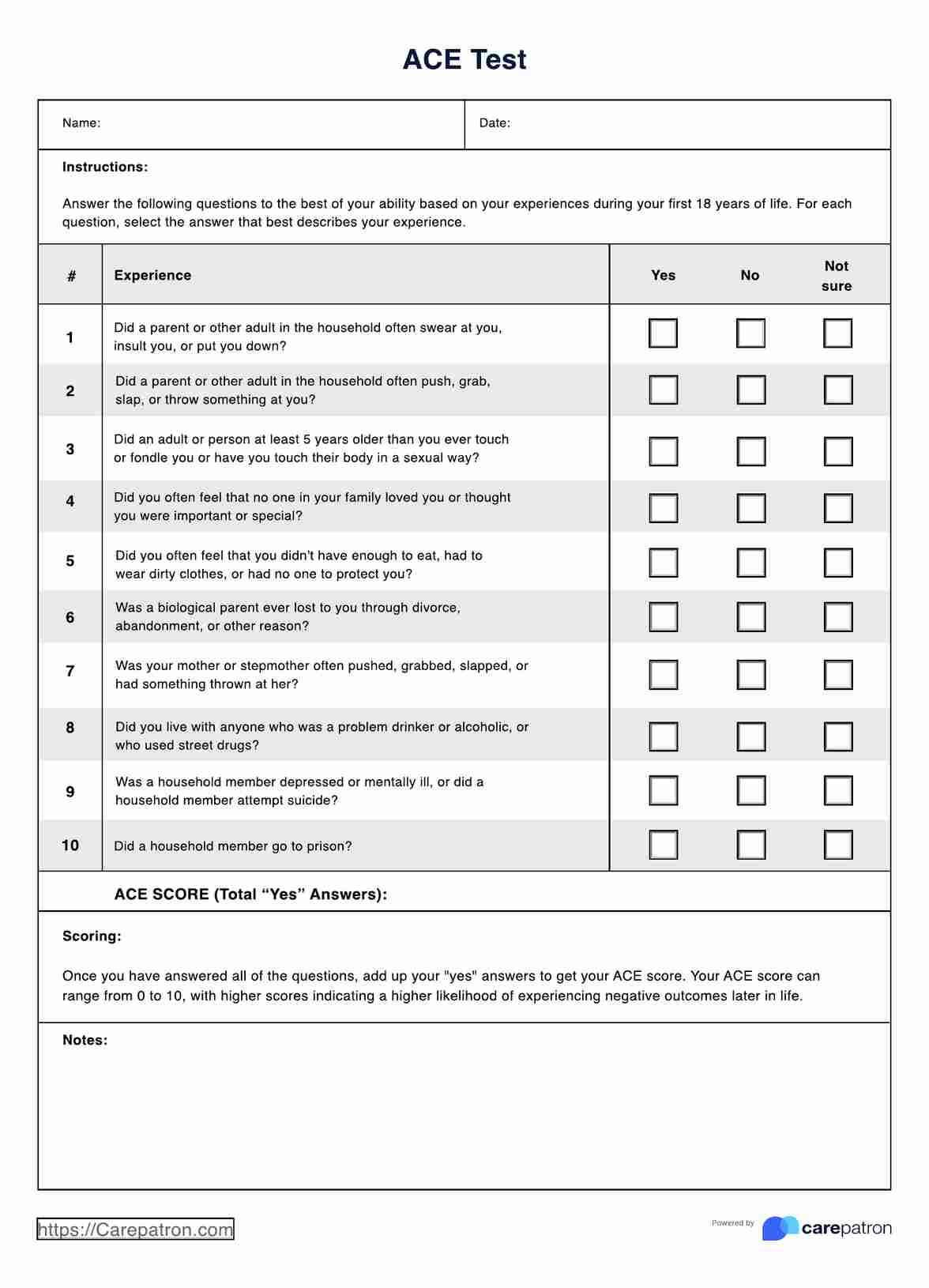 ACE Test PDF Example