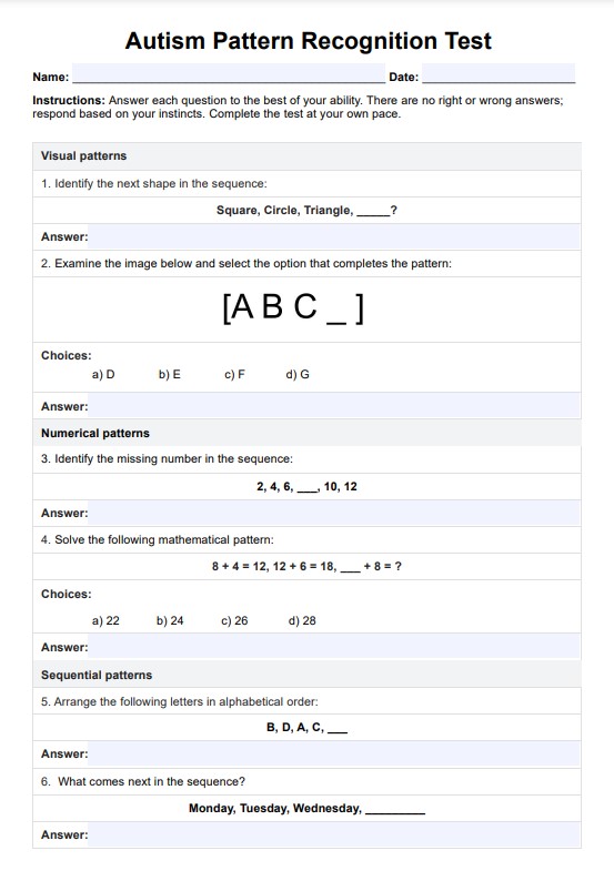 ऑटिज्म पैटर्न रिकग्निशन टेस्ट PDF Example